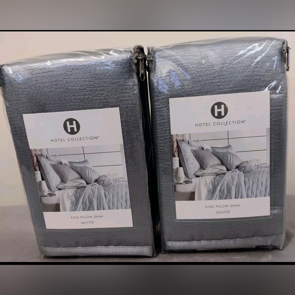 Hotel Collection  luxury Ouilted Sham 2 king blue / Gray Size 21"×37" NEW